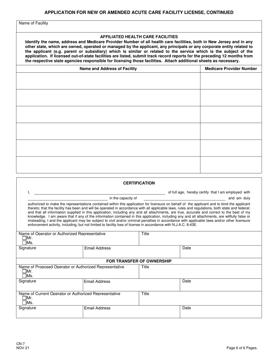 Form CN-7 Application for New or Amended Acute Care Facility License - New Jersey, Page 8
