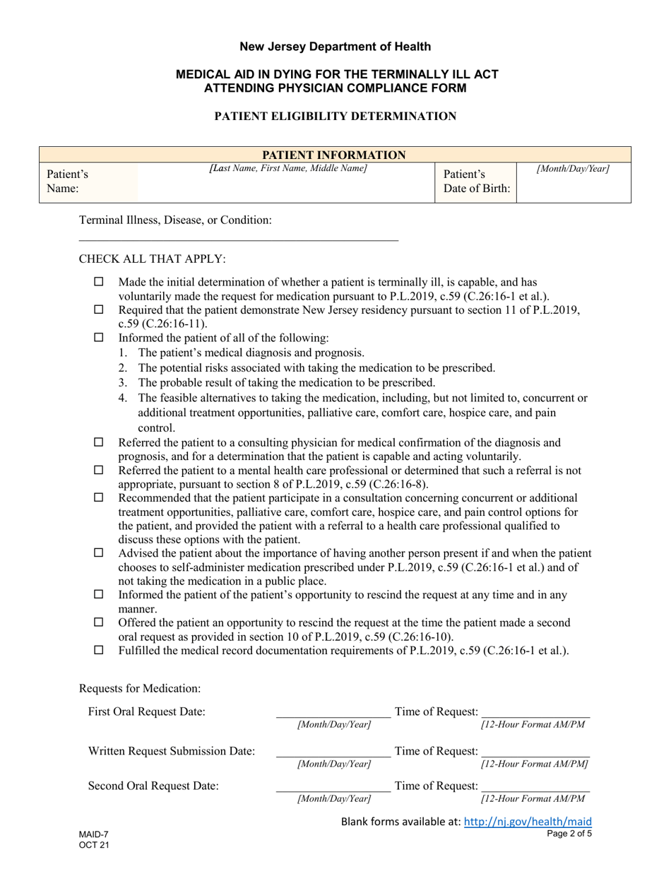 Form MAID-7 Attending Physician Compliance Form - New Jersey, Page 2