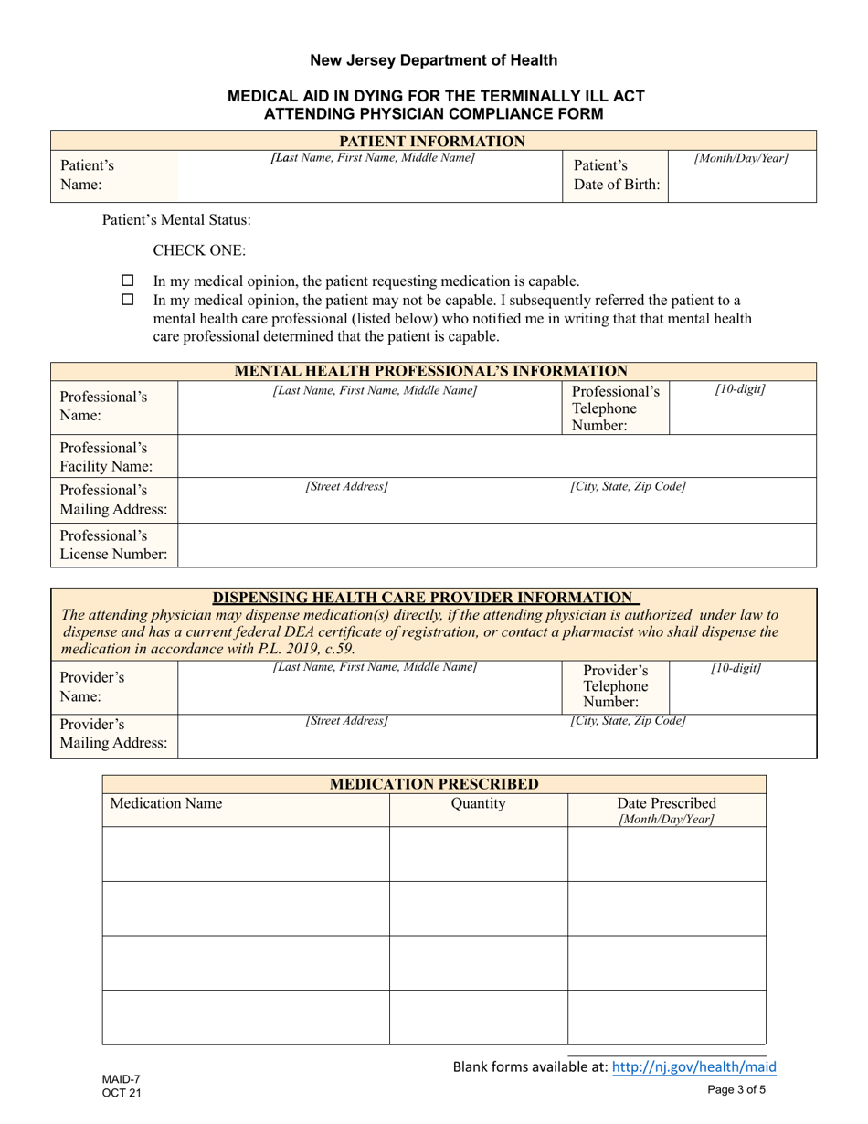 Form MAID-7 Attending Physician Compliance Form - New Jersey, Page 3