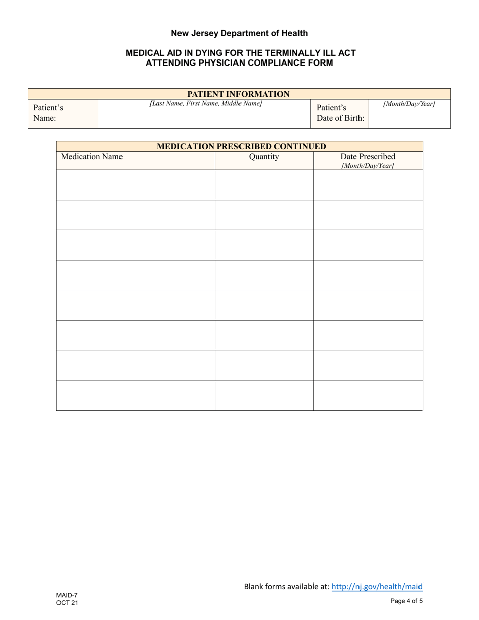 Form MAID-7 Attending Physician Compliance Form - New Jersey, Page 4