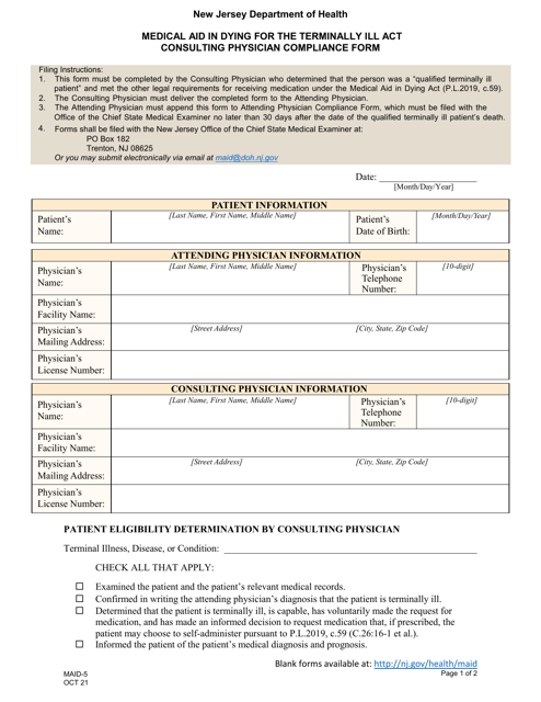 Form MAID-5 Consulting Physician Compliance Form - New Jersey