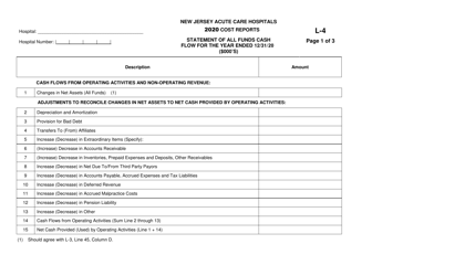 Form L-4 New Jersey Acute Care Hospitals Cost Reports - Statement of All Funds Cash Flow - New Jersey