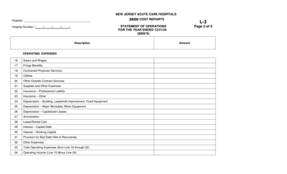 Form L-3 New Jersey Acute Care Hospitals Cost Reports - Statement of Operations - New Jersey, Page 2