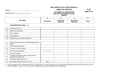 Form L-3 New Jersey Acute Care Hospitals Cost Reports - Statement of Operations - New Jersey, Page 3