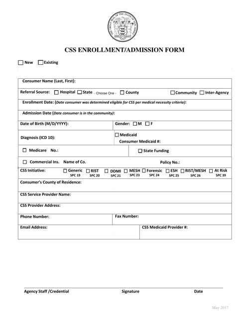 Css Enrollment/Admission Form - New Jersey