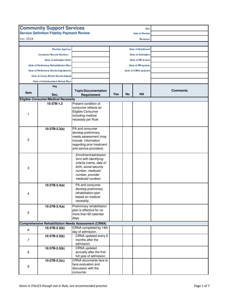 Community Support Services Monitoring Tool - New Jersey, Page 1