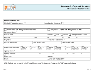 Document preview: Community Support Services - Individualized Rehabilitation Plan - New Jersey