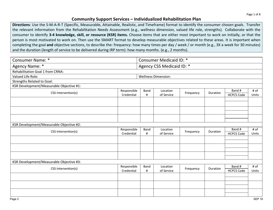 Community Support Services - Individualized Rehabilitation Plan - New Jersey, Page 2