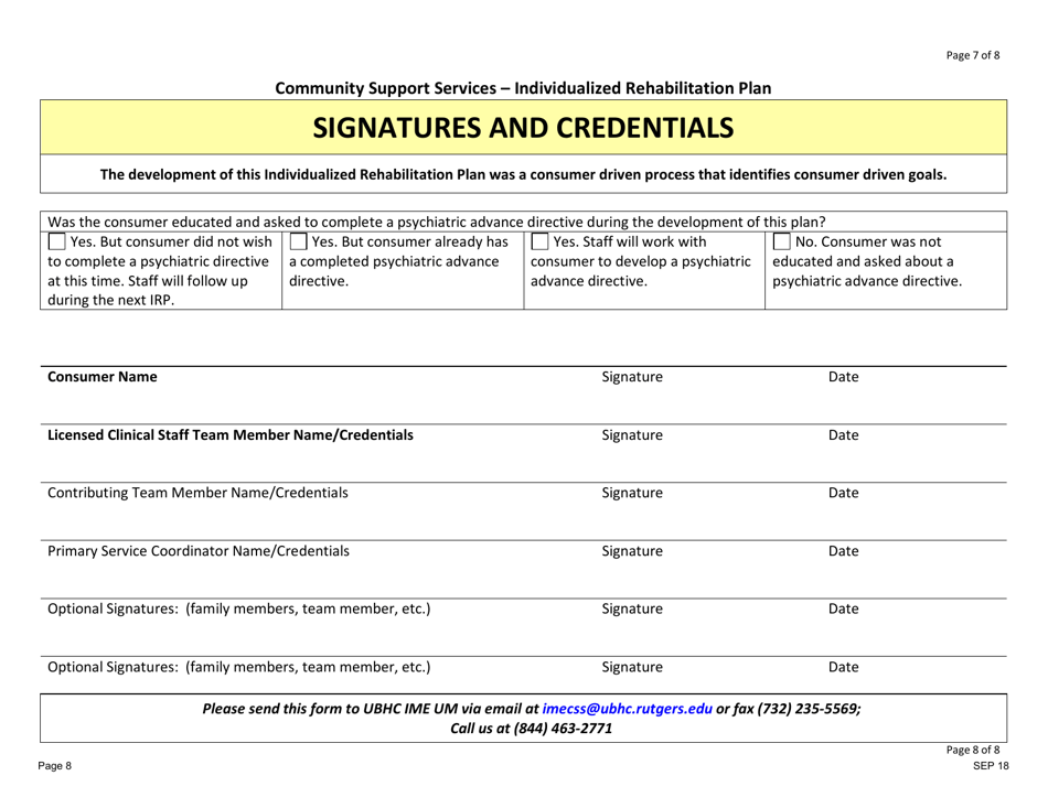 Community Support Services - Individualized Rehabilitation Plan - New Jersey, Page 8