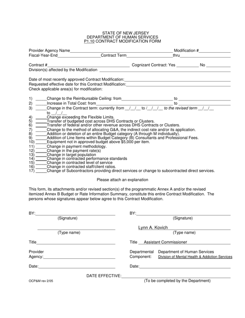 Contract Modification Form - New Jersey