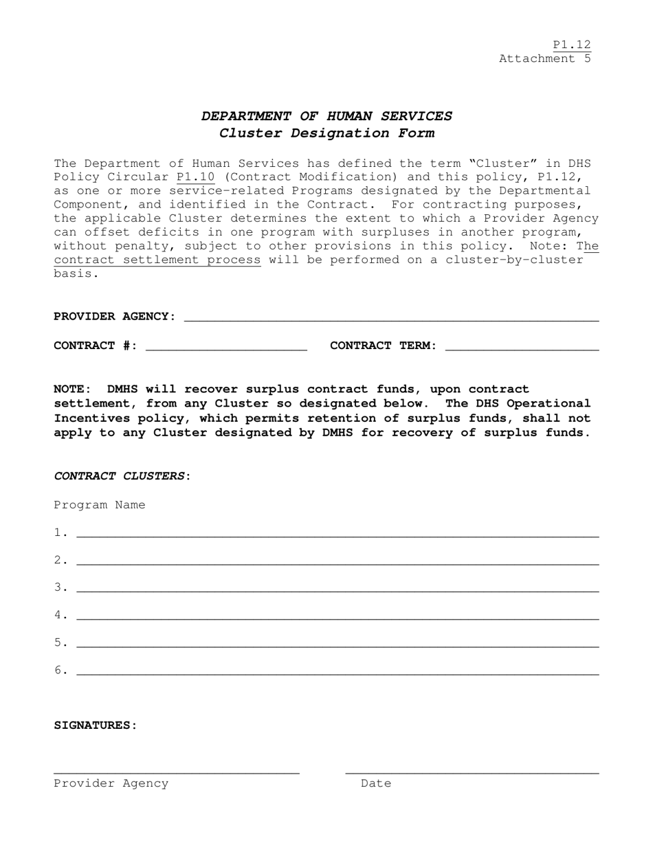 Attachment 5 Cluster Designation Form - New Jersey, Page 1