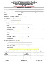 Document preview: Mental Health Fee-For-Service (Mh Ffs) Contract Agency Administrative Information Form - New Jersey