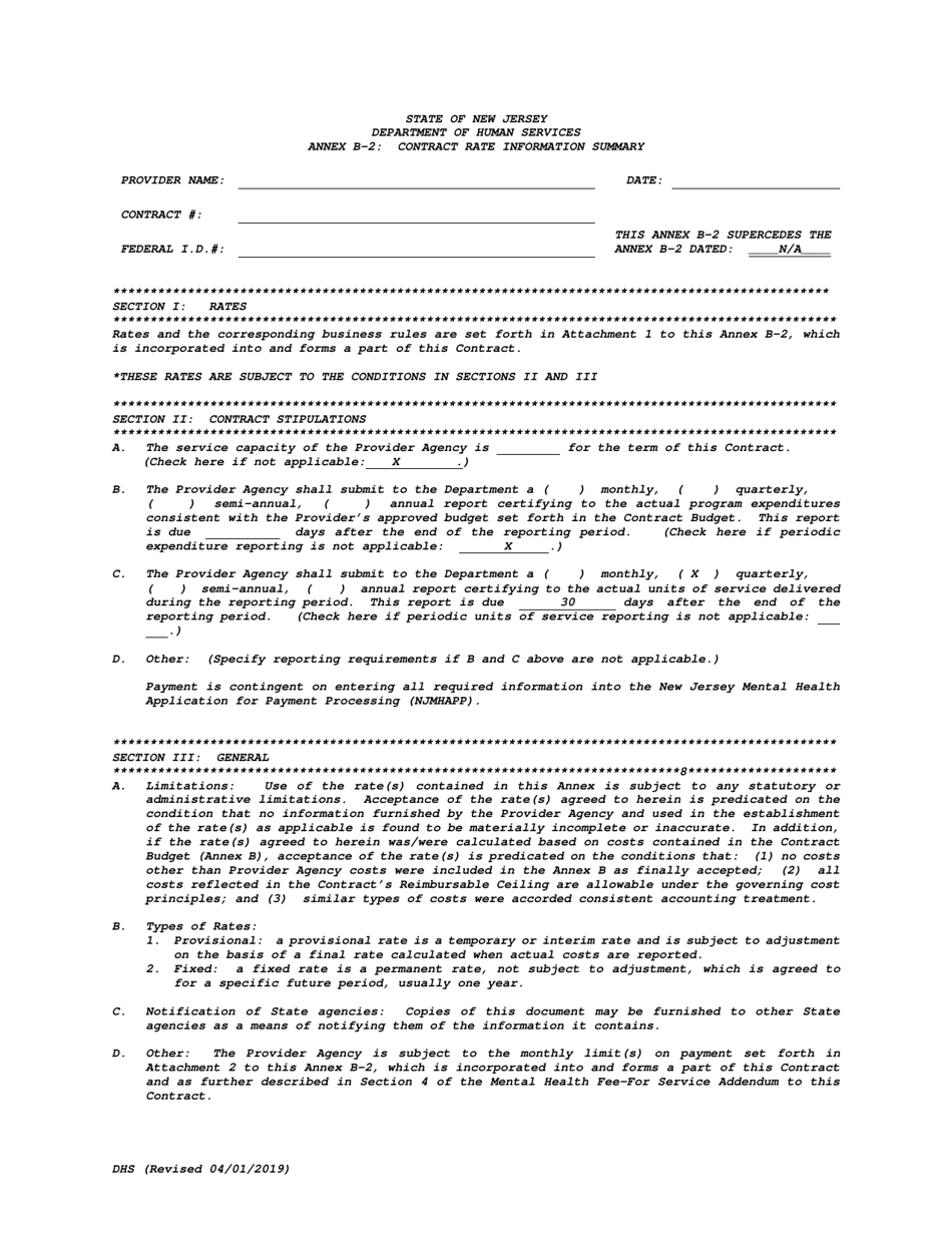 Annex B-2 Contract Rate Information Summary - New Jersey, Page 1