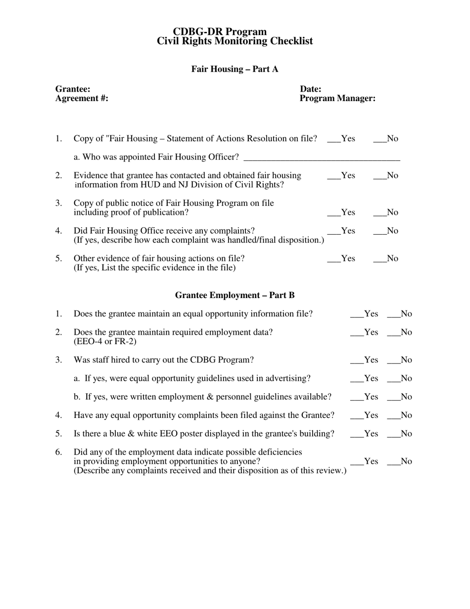 Monitoring Forms - Cdbg-Dr Program (Hurricane Irene) - New Jersey, Page 16