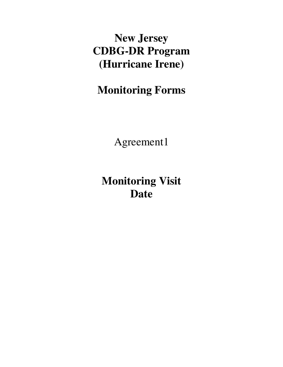 Monitoring Forms - Cdbg-Dr Program (Hurricane Irene) - New Jersey, Page 1