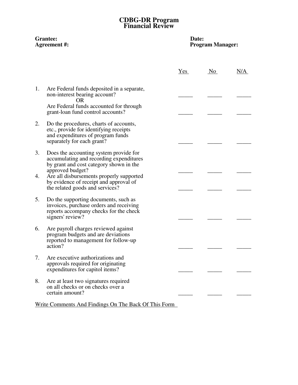 Monitoring Forms - Cdbg-Dr Program (Hurricane Irene) - New Jersey, Page 22