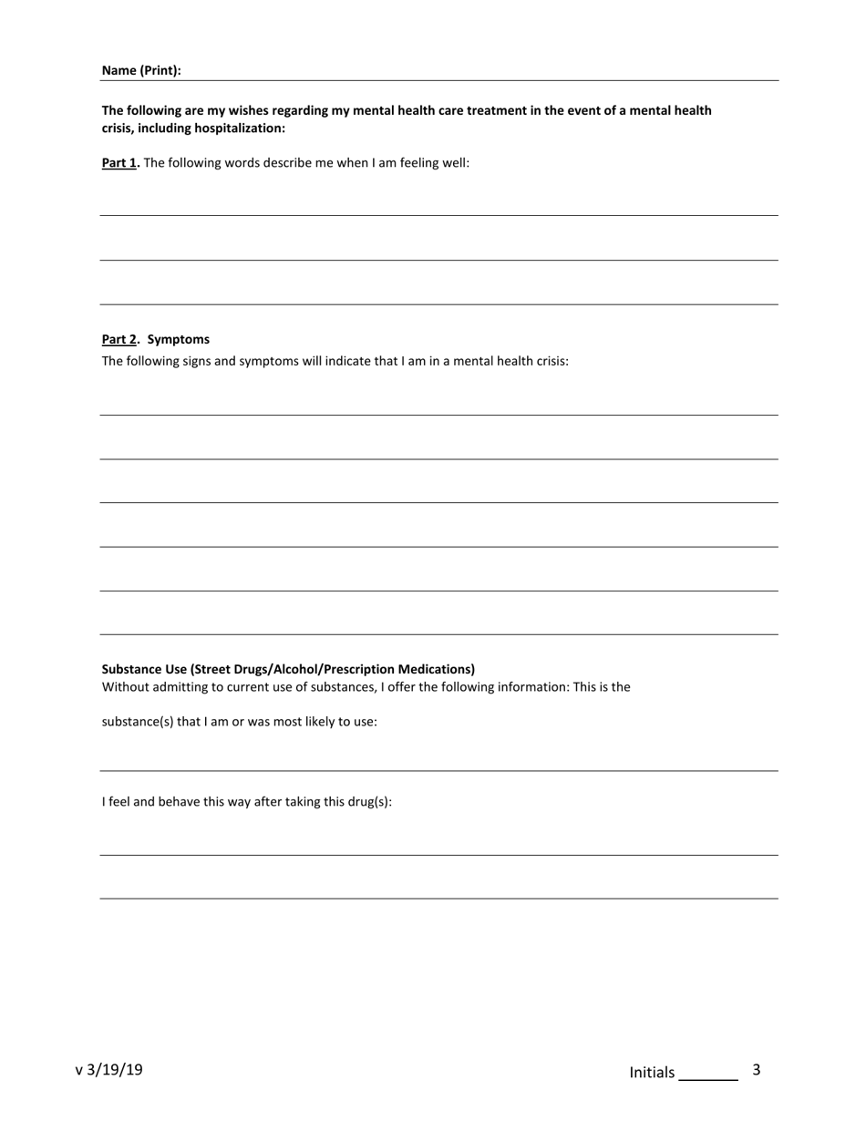 Psychiatric Advance Directive (Pad) / Crisis Plan - New Jersey, Page 3