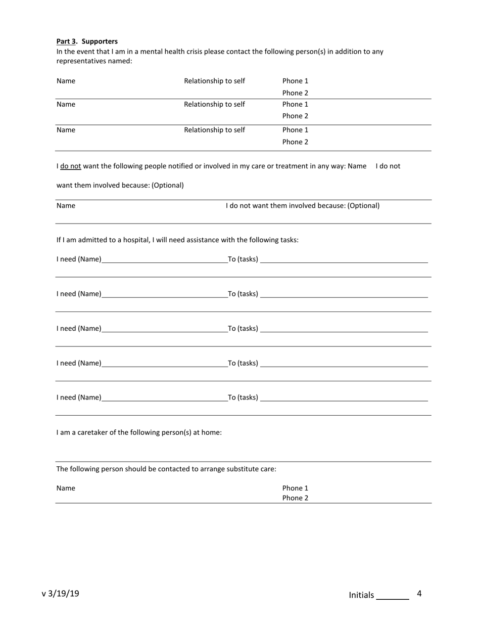 Psychiatric Advance Directive (Pad) / Crisis Plan - New Jersey, Page 4