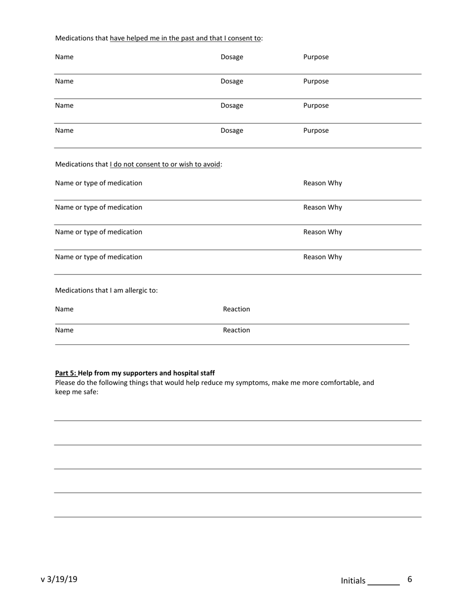 Psychiatric Advance Directive (Pad) / Crisis Plan - New Jersey, Page 6