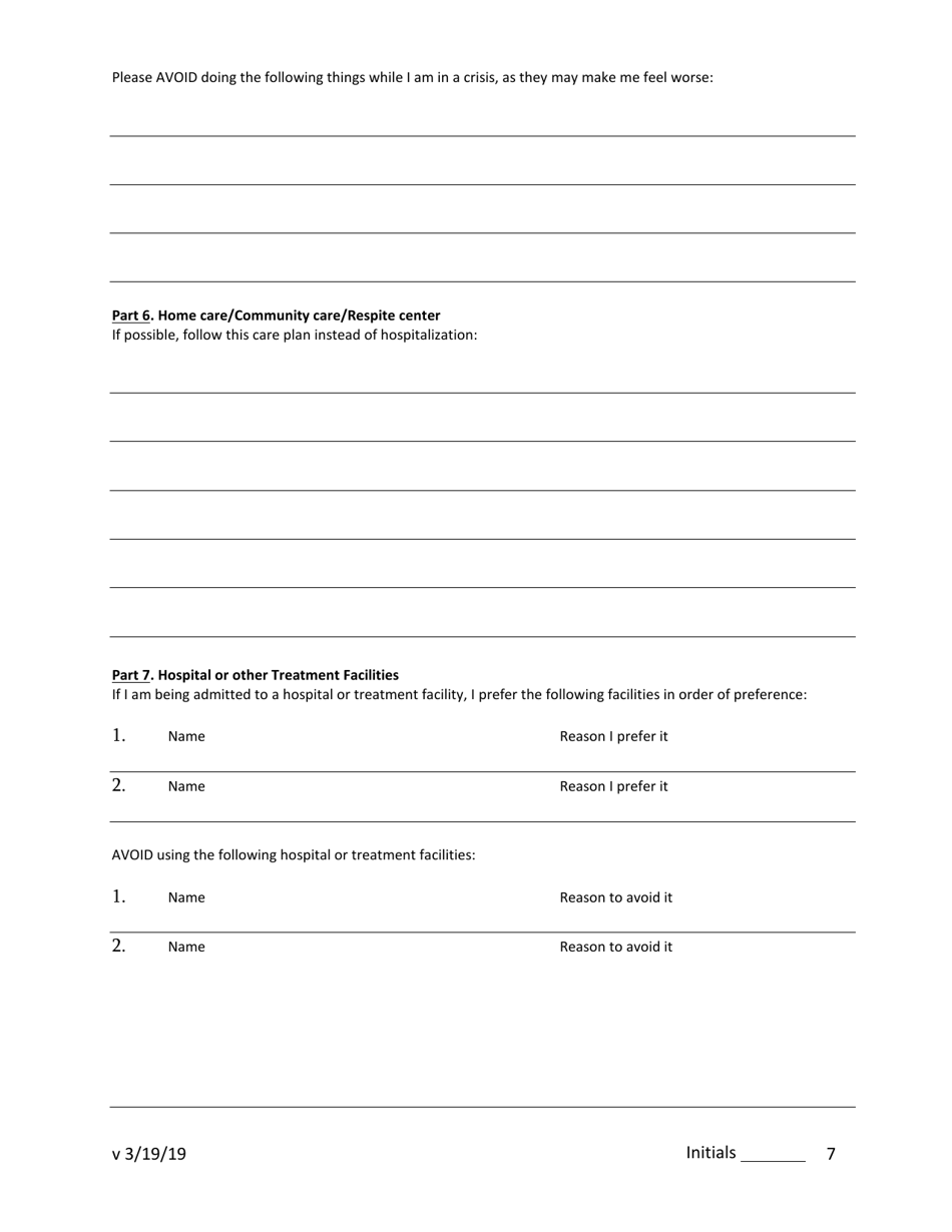 Psychiatric Advance Directive (Pad) / Crisis Plan - New Jersey, Page 7