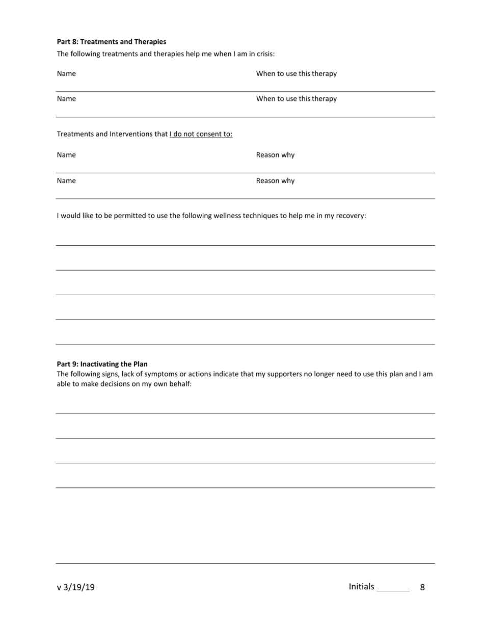 Psychiatric Advance Directive (Pad) / Crisis Plan - New Jersey, Page 8