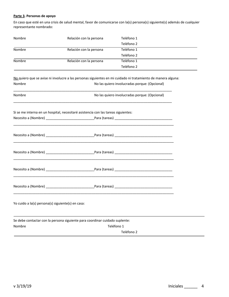 Directiva Anticipada Psiquiatrica (Pad) / Plan De Crisis - New Jersey (Spanish), Page 4