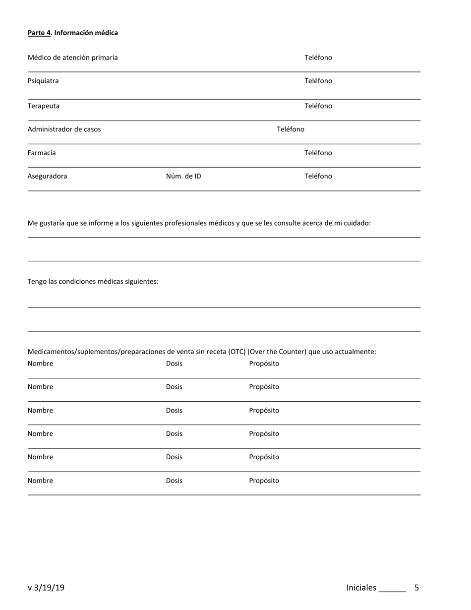 Directiva Anticipada Psiquiatrica (Pad) / Plan De Crisis - New Jersey (Spanish), Page 5