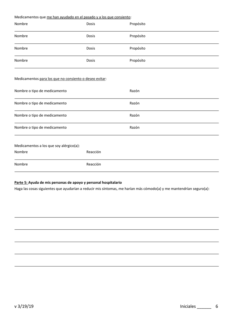 Directiva Anticipada Psiquiatrica (Pad) / Plan De Crisis - New Jersey (Spanish), Page 6