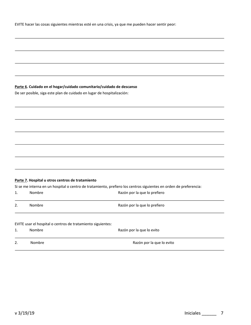 Directiva Anticipada Psiquiatrica (Pad) / Plan De Crisis - New Jersey (Spanish), Page 7