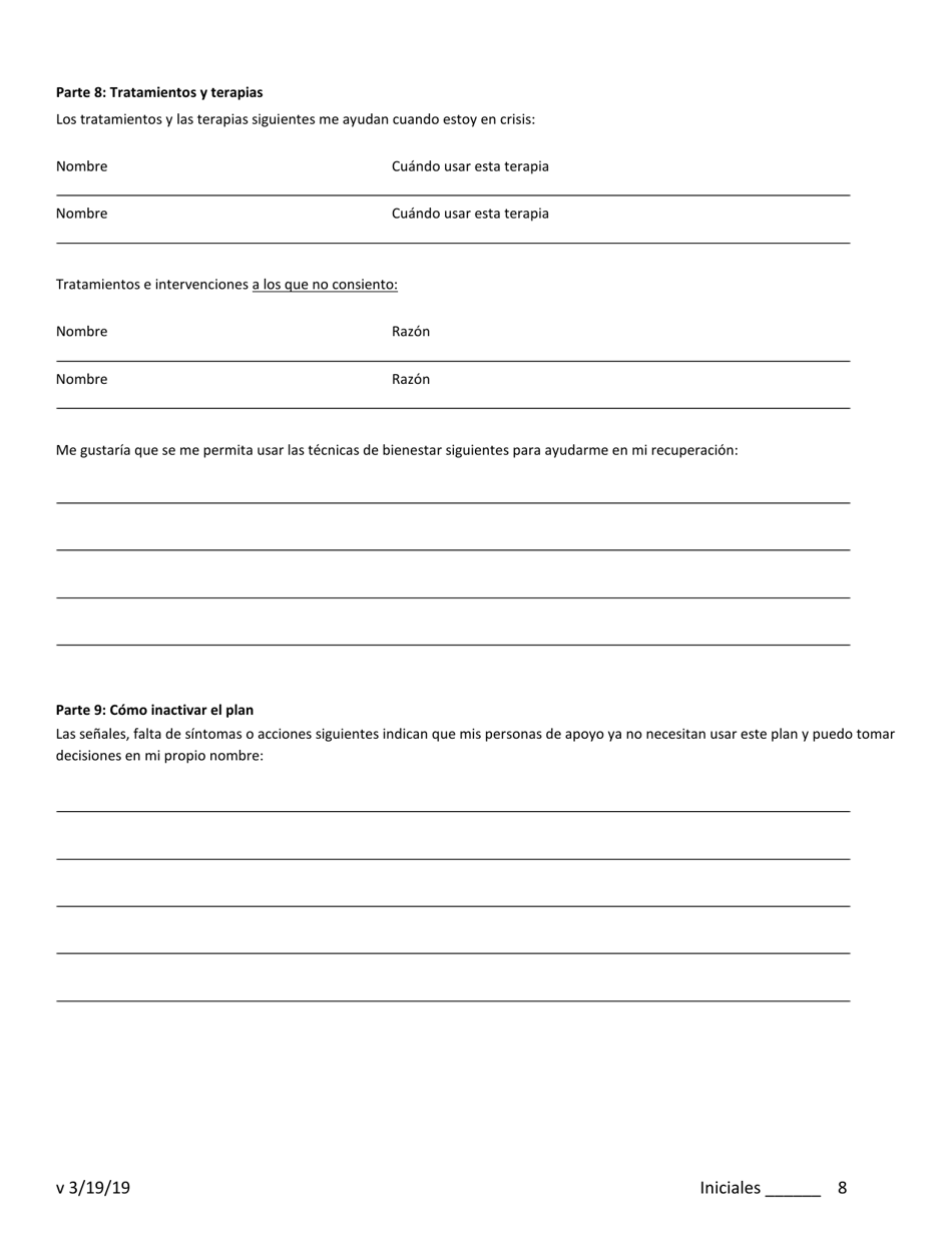 Directiva Anticipada Psiquiatrica (Pad) / Plan De Crisis - New Jersey (Spanish), Page 8