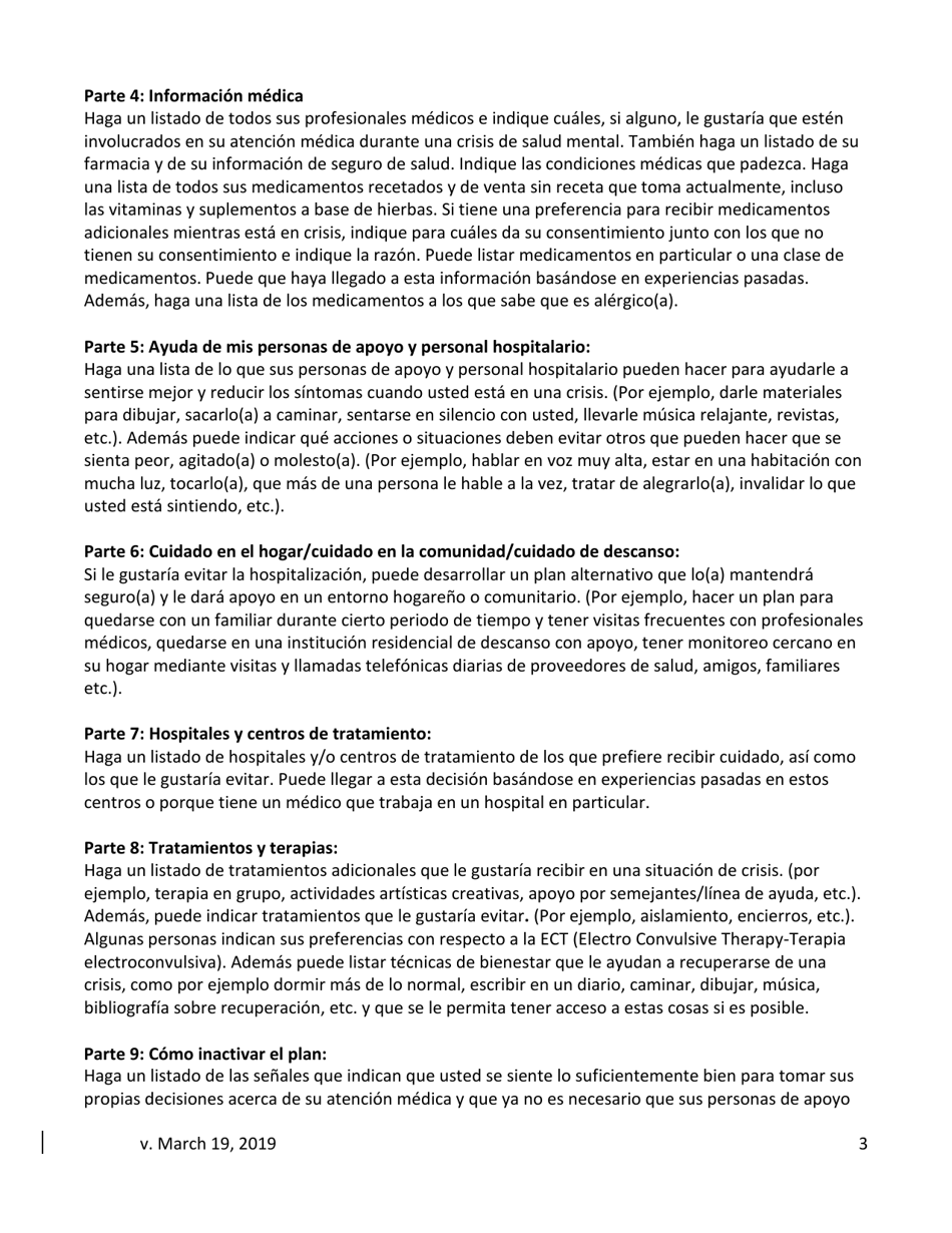 Instrucciones para Directiva Anticipada Psiquiatrica (Pad) / Plan De Crisis - New Jersey (Spanish), Page 3