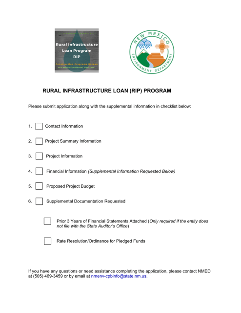 Rural Infrastructure Loan (Rip) Program Application - New Mexico Download Pdf