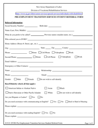 Pre-employment Transition Services Student Referral Form - New Jersey