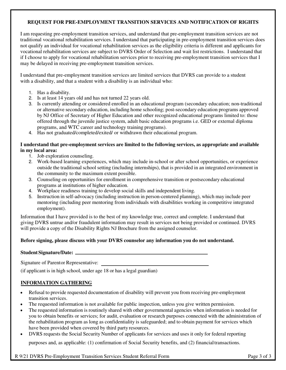 Pre-employment Transition Services Student Referral Form - New Jersey, Page 3