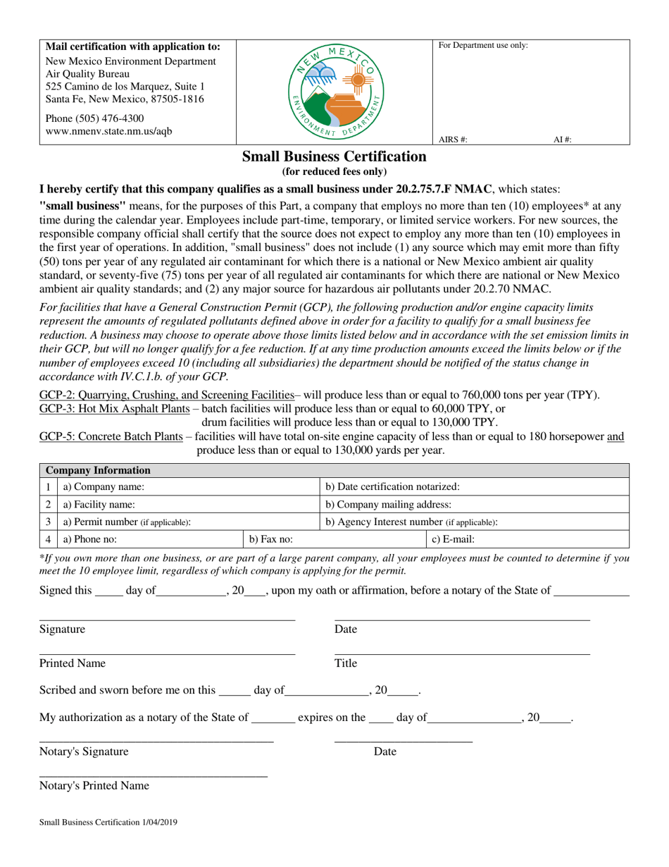 Small Business Certification - New Mexico, Page 1