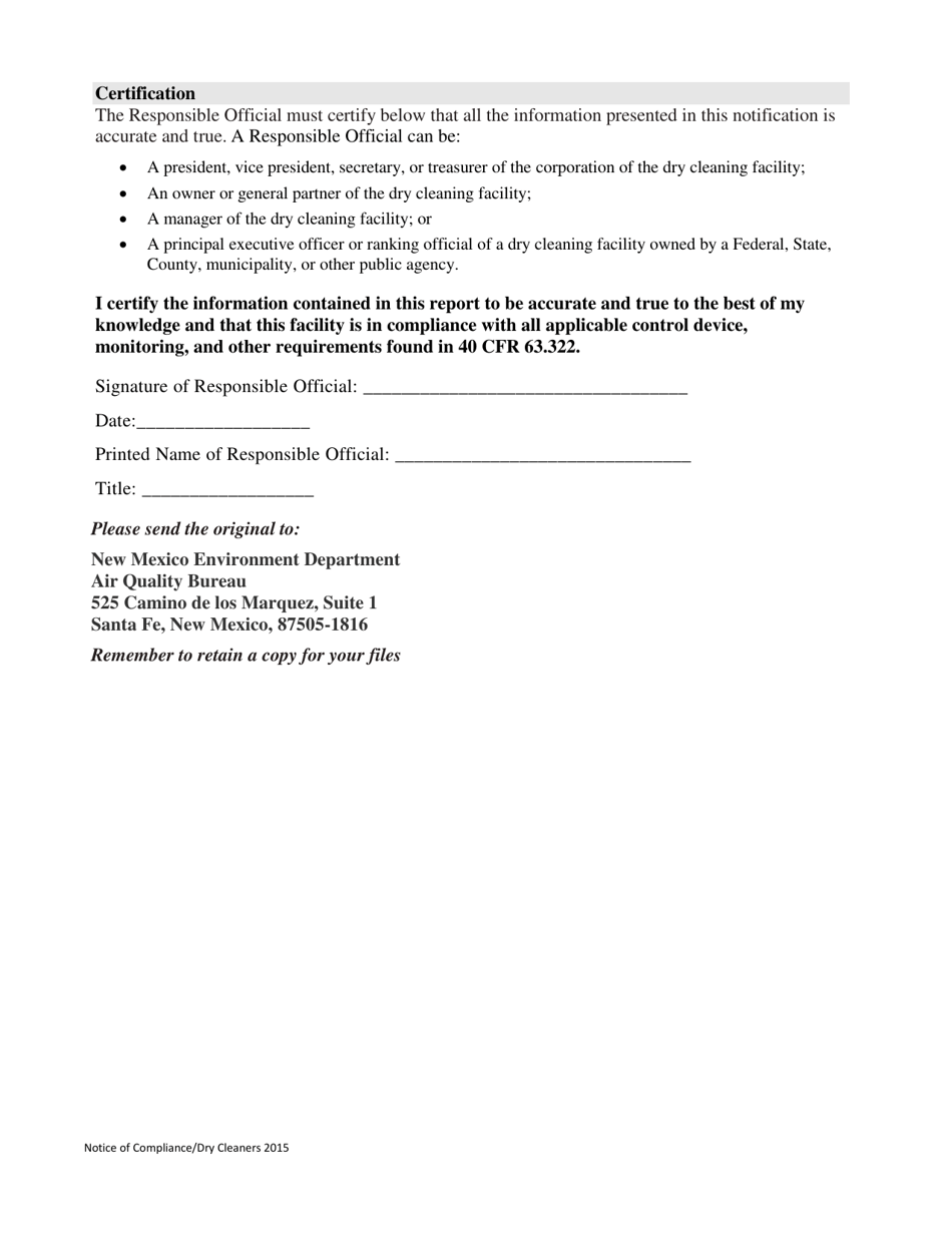Notice of Compliance Status - National Perchloroethylene Air Emission Standards for Dry Cleaning Facilities - New Mexico, Page 2