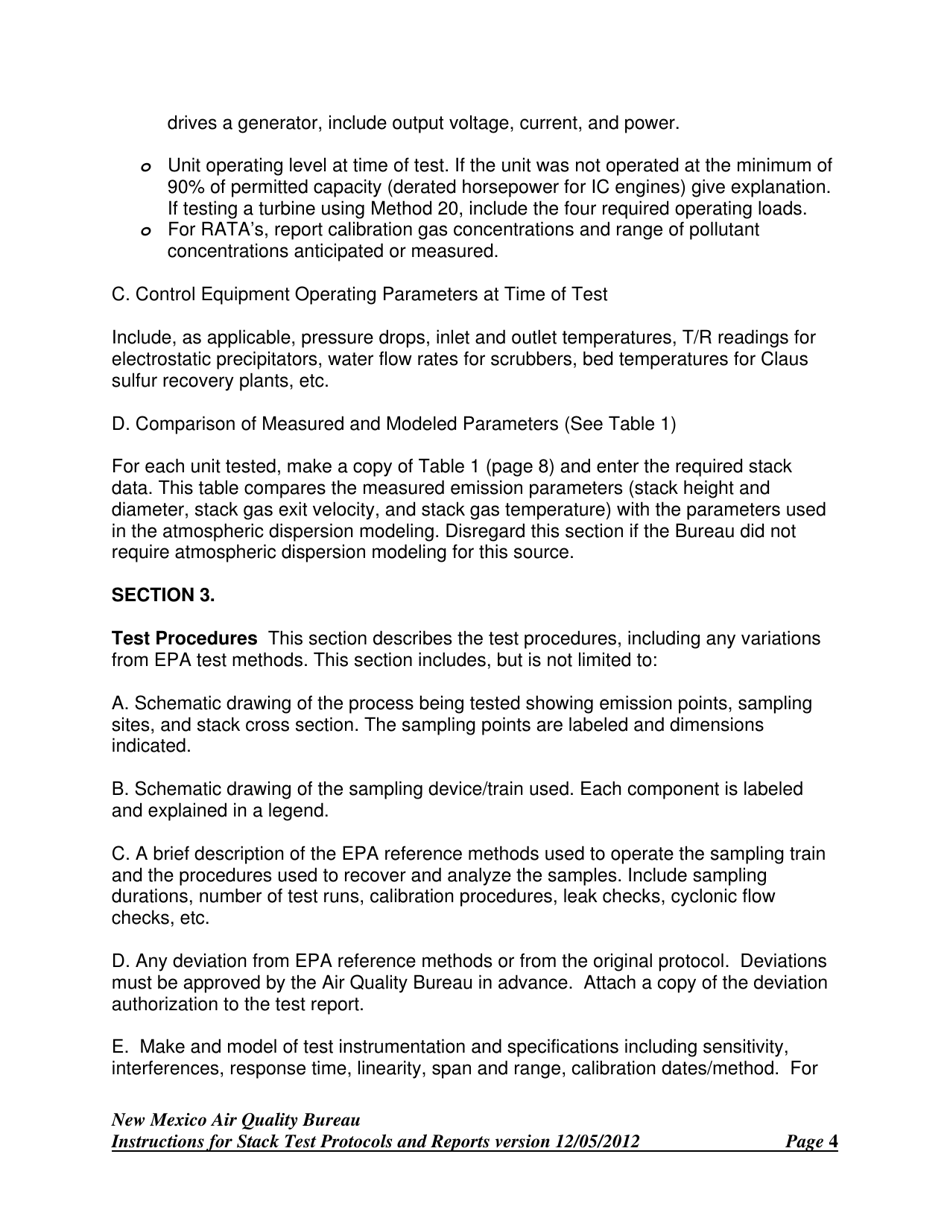 Instructions for Universal Stack Test Notification, Protocol and Report Form - New Mexico, Page 4