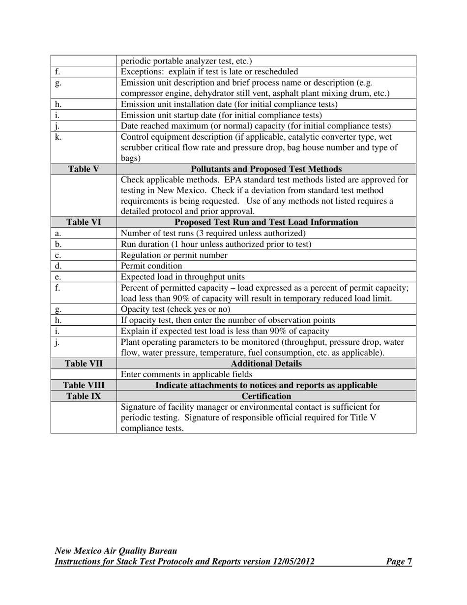 Instructions for Universal Stack Test Notification, Protocol and Report Form - New Mexico, Page 7