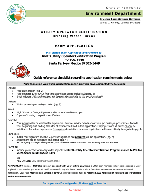 Exam Application - Nmed Utility Operator Certification Program - New Mexico Download Pdf