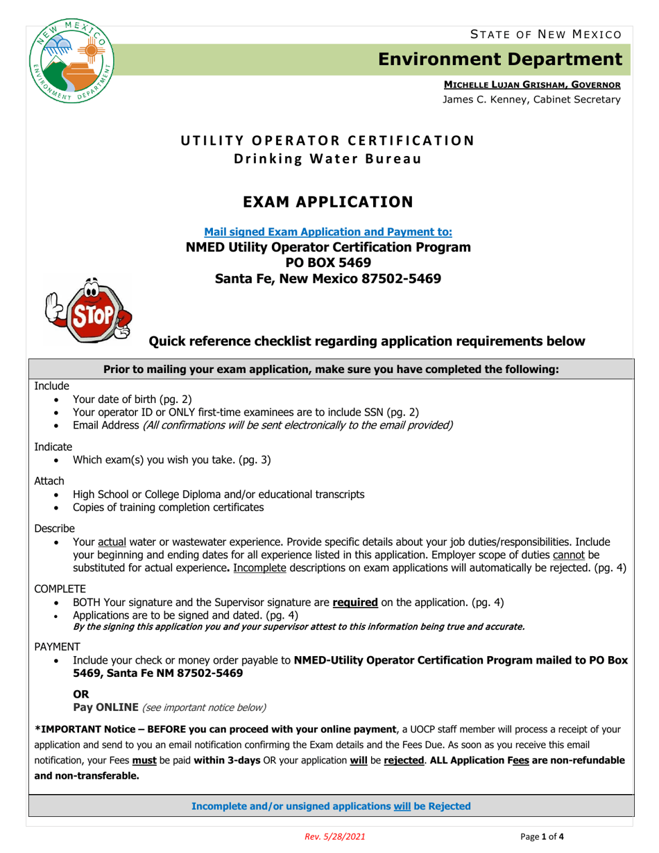 New Mexico Exam Application Nmed Utility Operator Certification