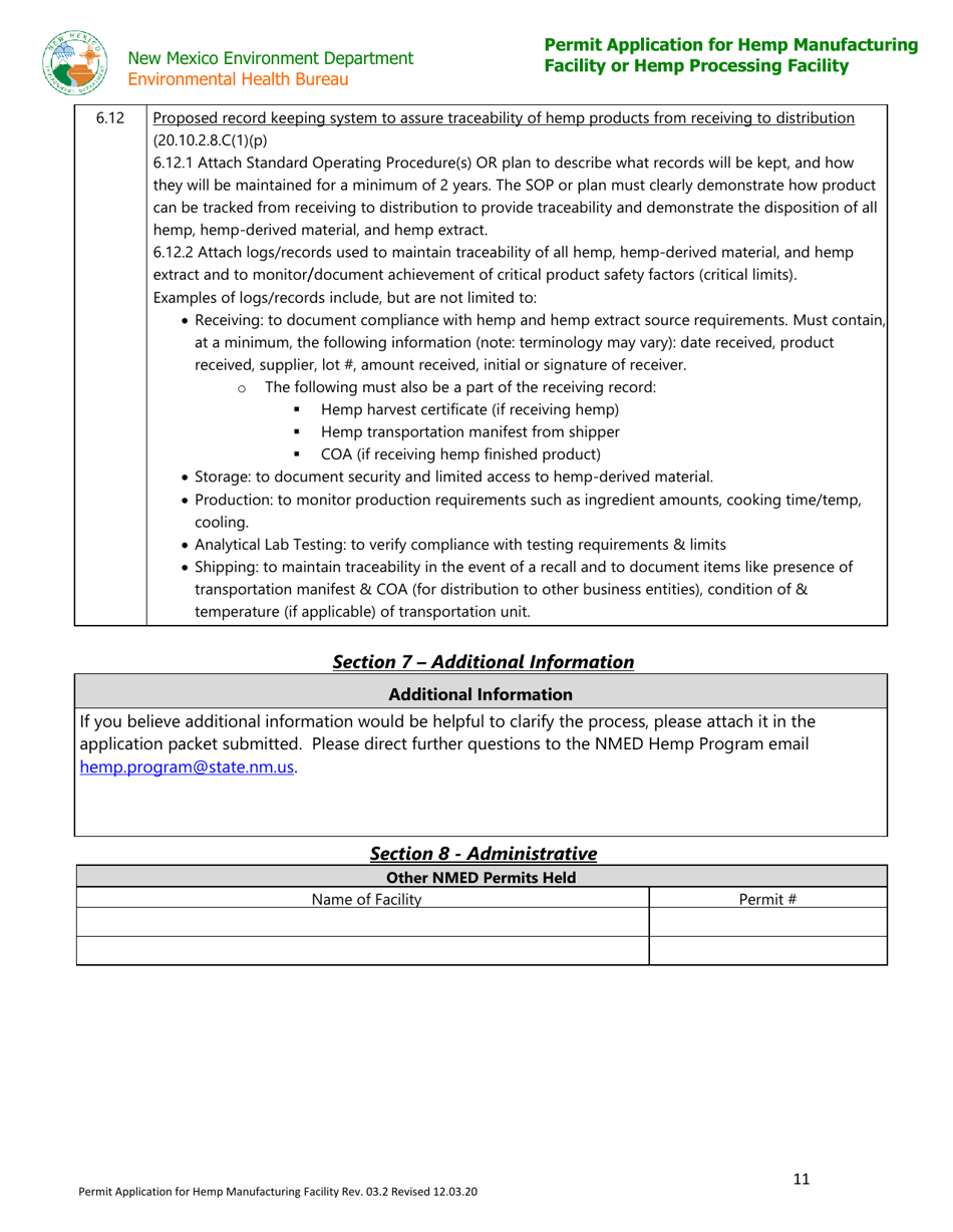 Permit Application for Hemp Manufacturing Facility or Hemp Processing Facility - New Mexico, Page 11