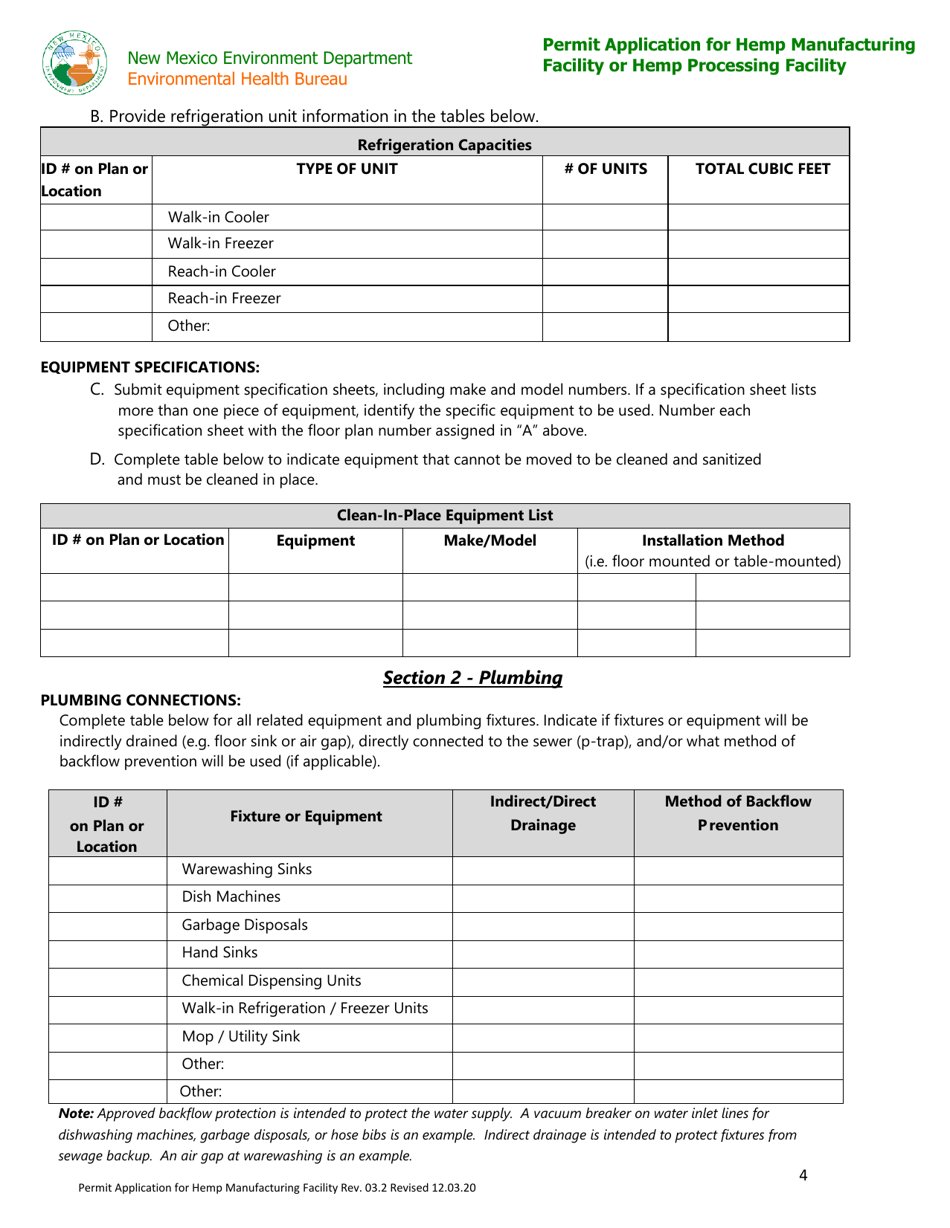 Permit Application for Hemp Manufacturing Facility or Hemp Processing Facility - New Mexico, Page 4