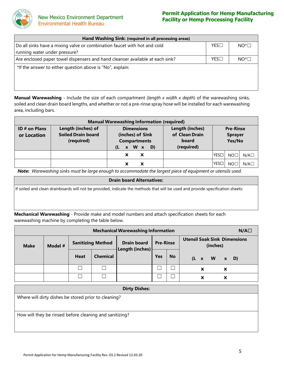 Permit Application for Hemp Manufacturing Facility or Hemp Processing Facility - New Mexico, Page 5