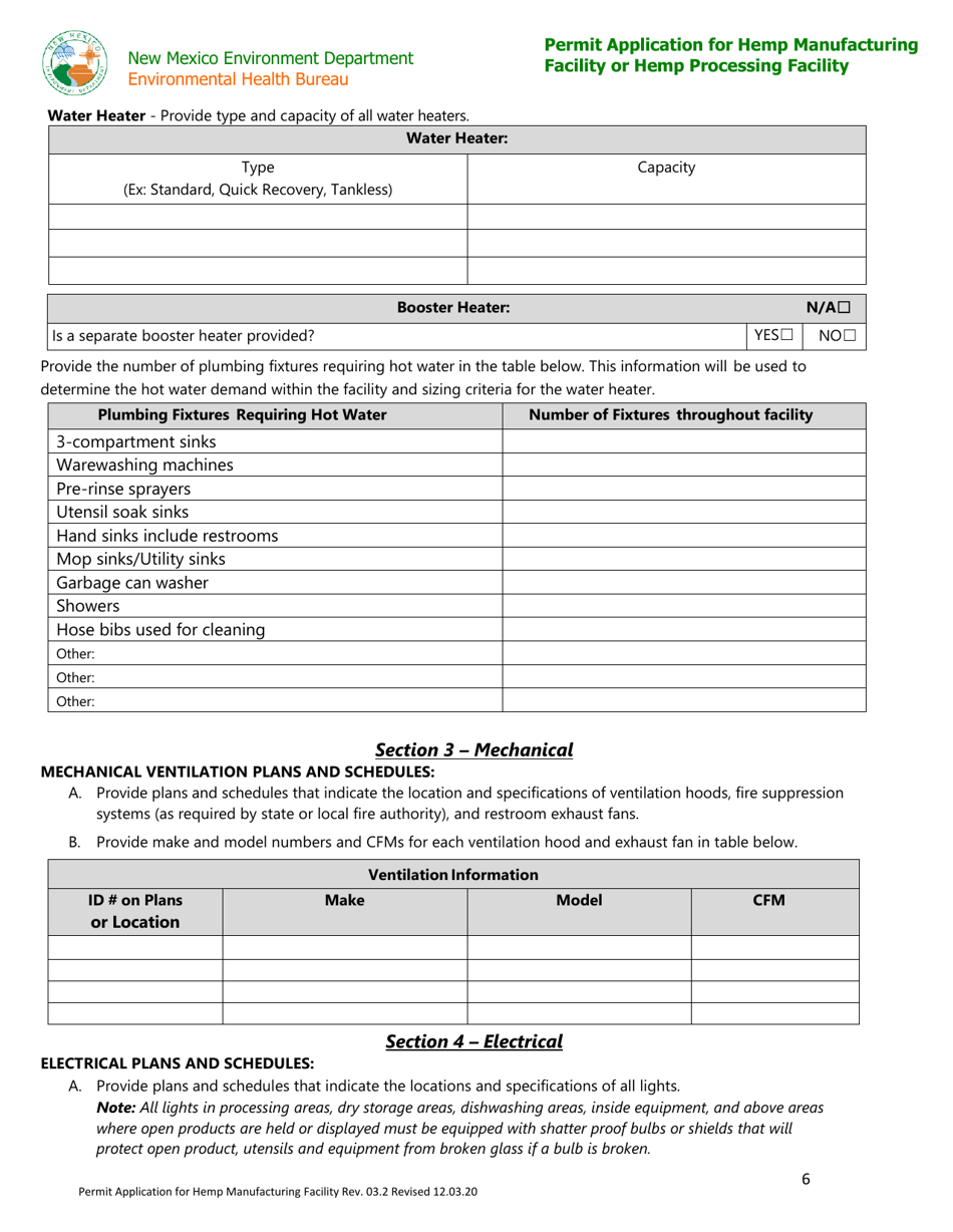 Permit Application for Hemp Manufacturing Facility or Hemp Processing Facility - New Mexico, Page 6