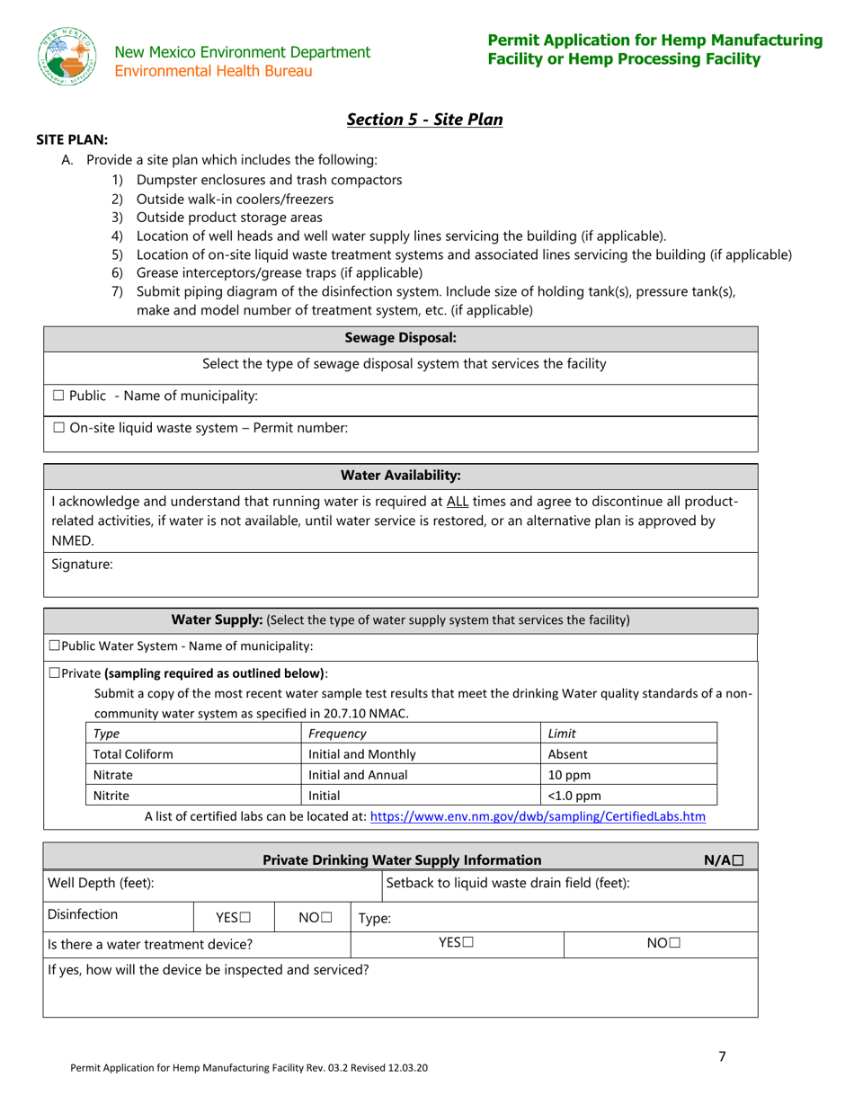Permit Application for Hemp Manufacturing Facility or Hemp Processing Facility - New Mexico, Page 7