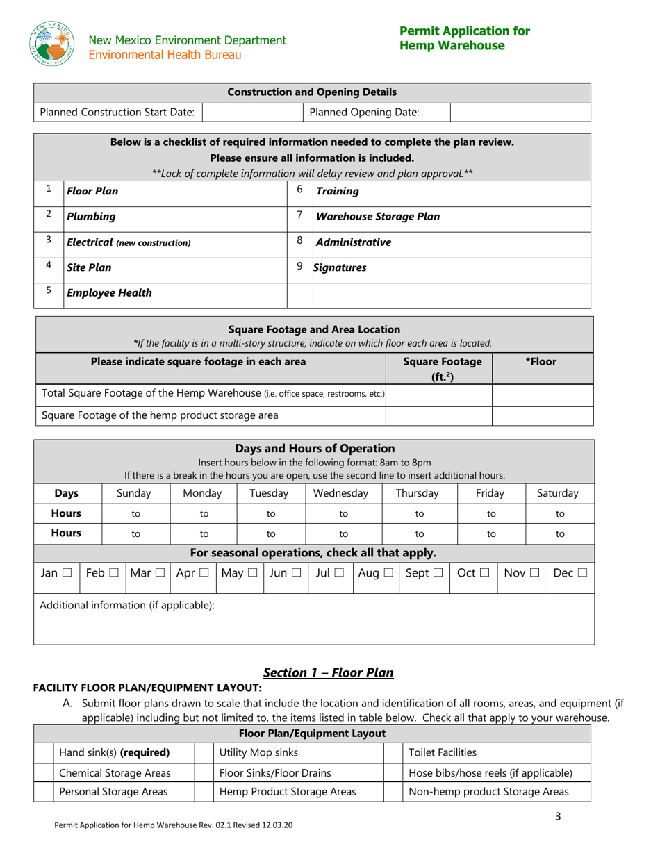 New Mexico Permit Application For Hemp Warehouse - Fill Out, Sign ...