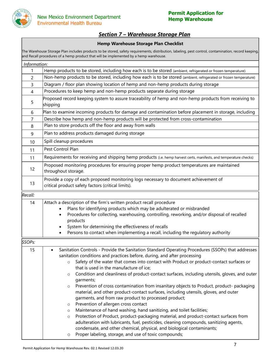 Permit Application for Hemp Warehouse - New Mexico, Page 7