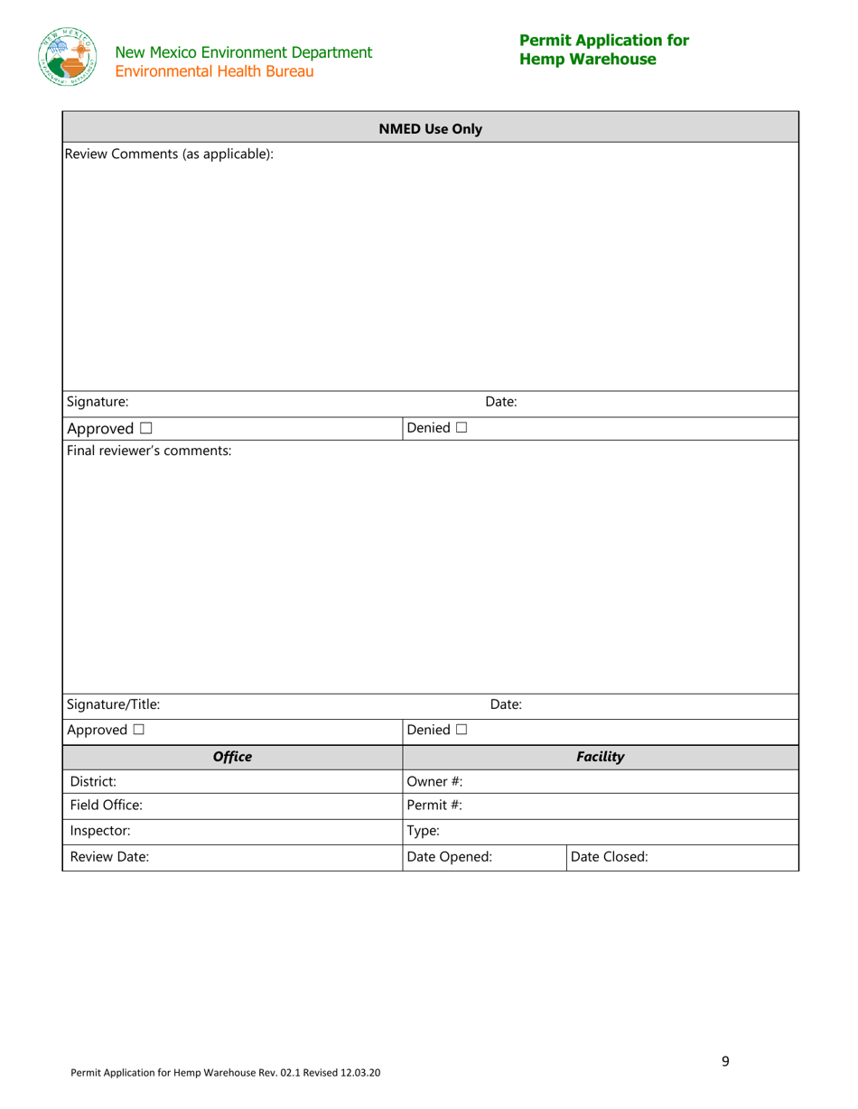 Permit Application for Hemp Warehouse - New Mexico, Page 9