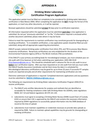 Document preview: Appendix A Drinking Water Laboratory Certification Program Application - New Mexico