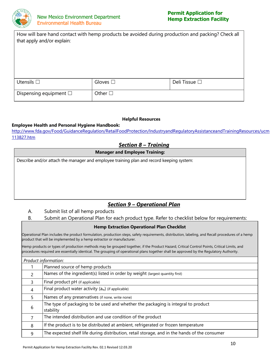 Permit Application for Hemp Extraction Facility - New Mexico, Page 10
